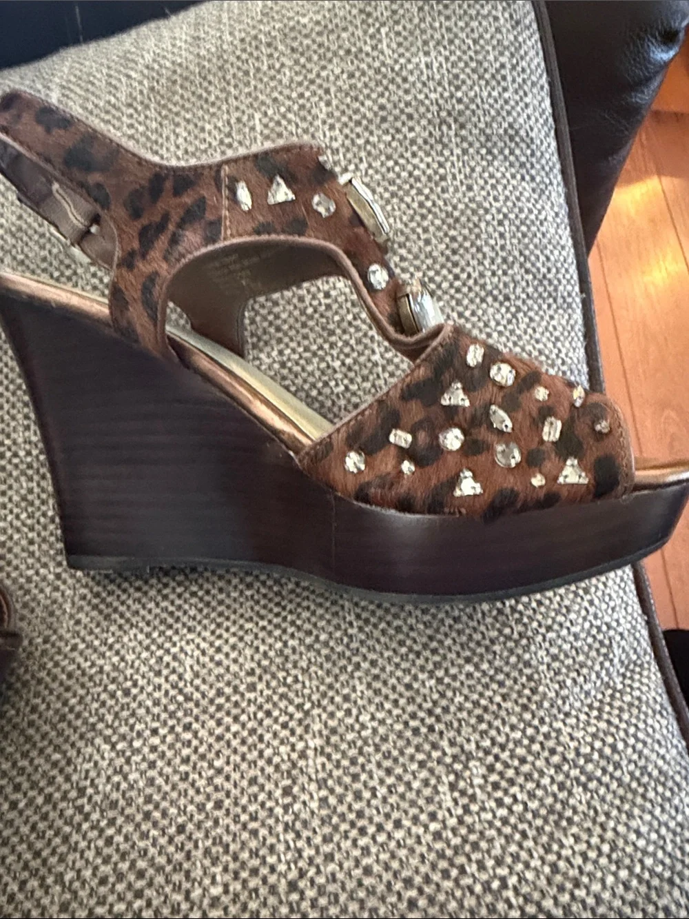 Reba Brown Leopard Jeweled Slingback Heels